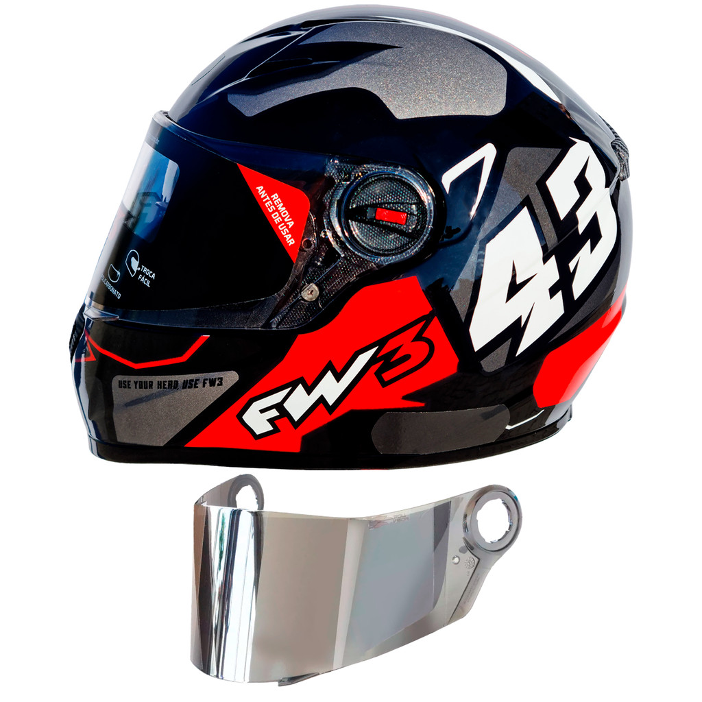 Capacete Fw3 Gtx 43 Grafite Fechado Com Oculos Interno + Viseira Cromada FW3 em Oferta na Shopee