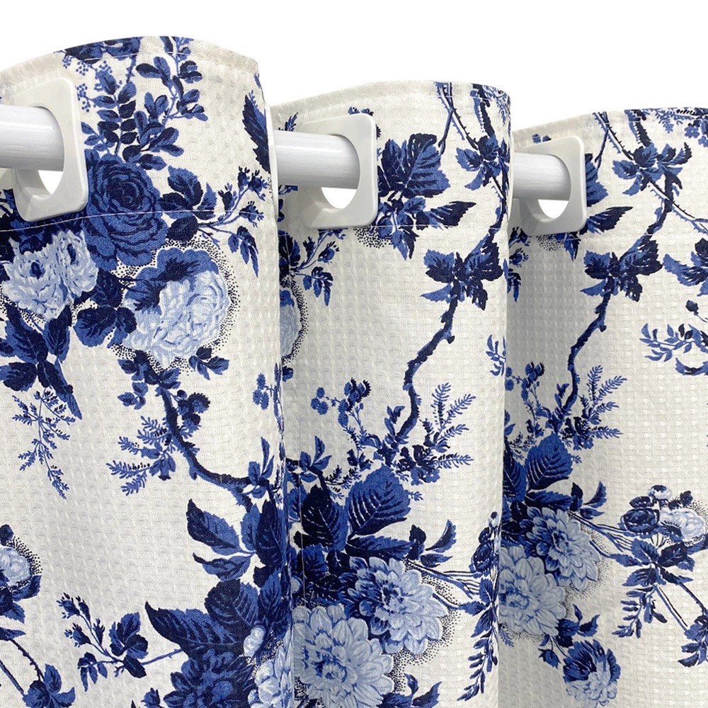 Cortina De Varão Tecido Piquet Floral 2,80x2,50 Sala Quarto Cozinha