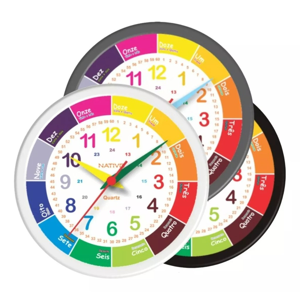 Relógio De Parede Educativo Infantil Redondo Colorido