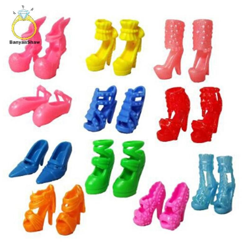 [BANY] 10 Roupas De Boneca Feitas À Mão + 10 Sapatos De Salto Alto Para Infantil Bom