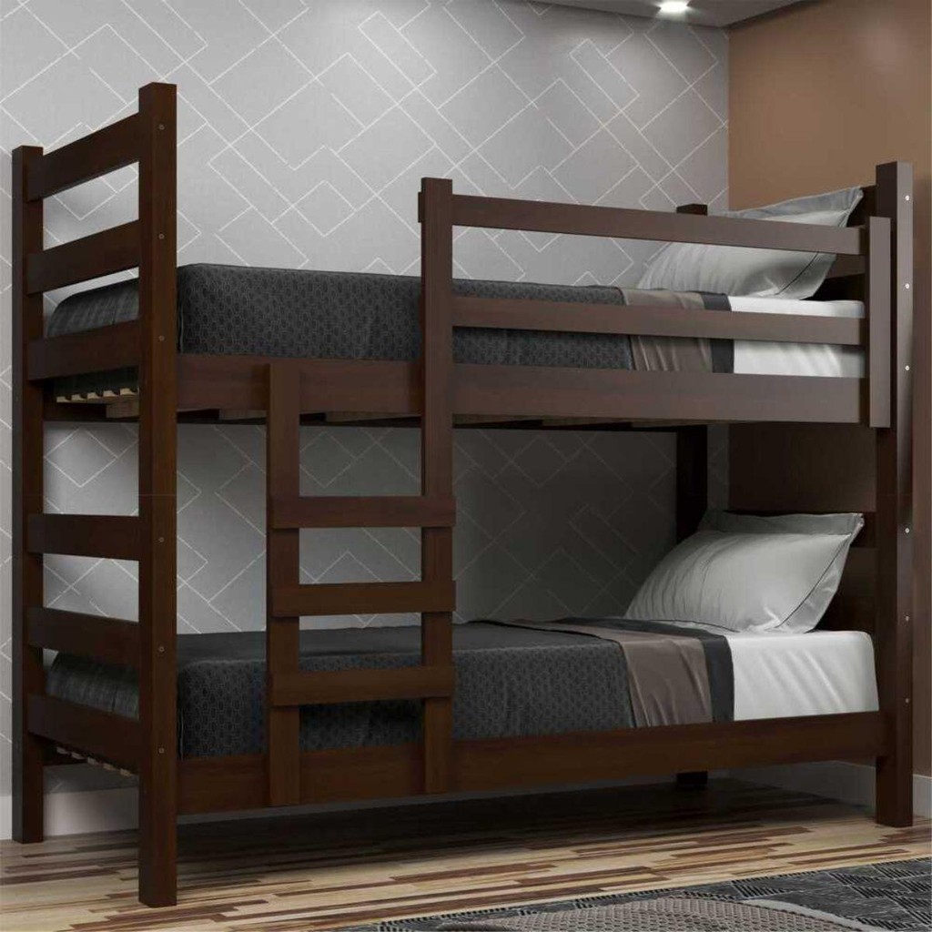 Beliche Madeira Maciça - vira 2 Camas - para Colchão 78/88 x 188cm Dubai Multimóveis CR4137 Imbuia em Oferta na Shopee