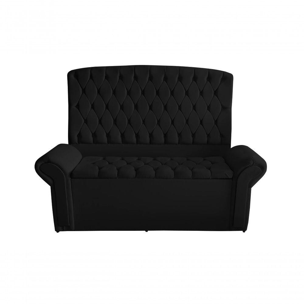 Kit Dubaí Cabeceira De Cama Box Casal E Recamier Baú Solteiro 90 Cm Suede Preto Do Lar Móveis