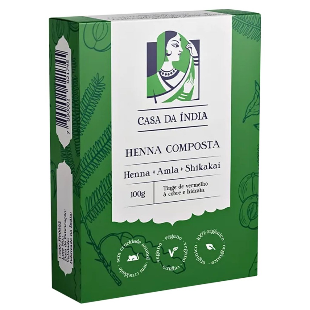 Henna Indiana Composta Herbal Powder Casa da Índia Para Cabelos Ruivos Tipo Laranjinha