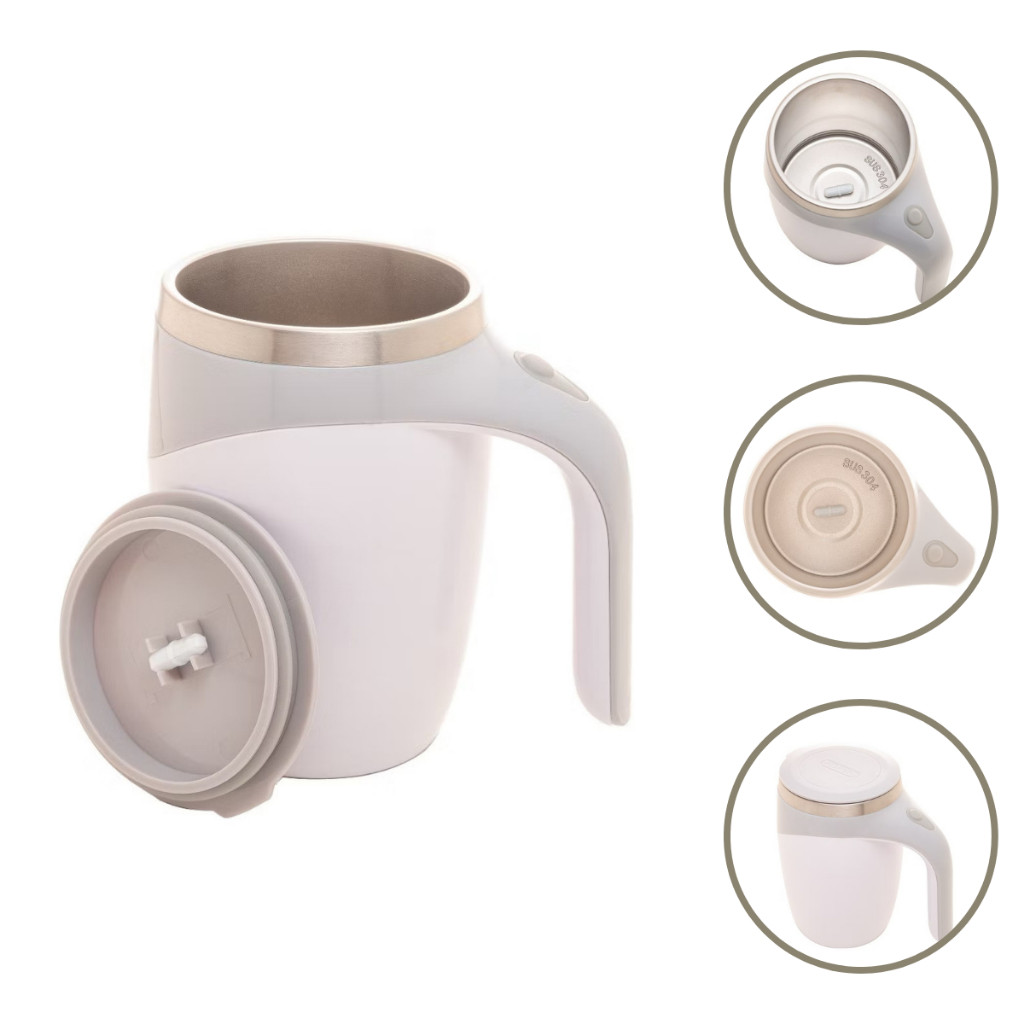 Imagem Caneca Elétrica Mixer Inox 400ml – Misturadora Automática pilha para Café, Shake, Whey e Achocolatado