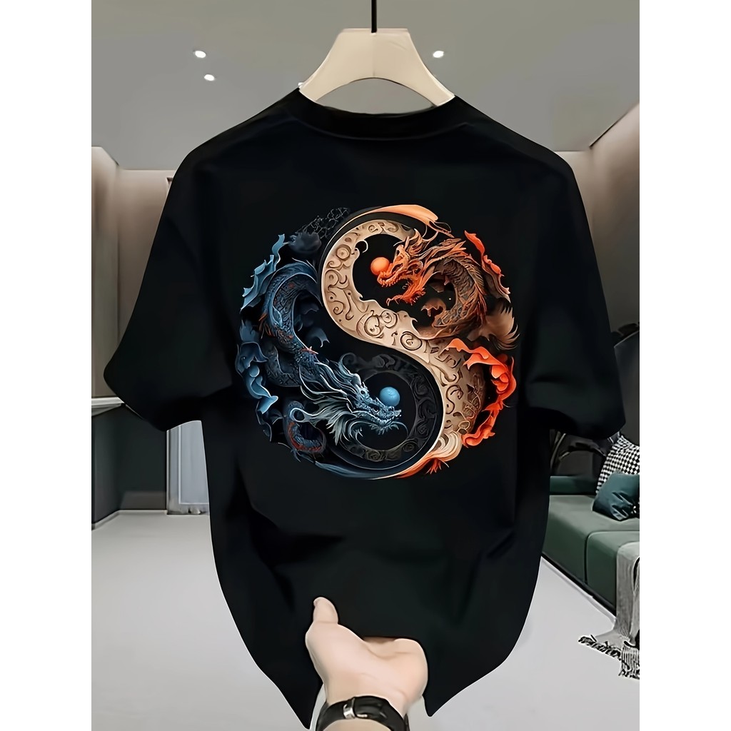 Camiseta Masculina Unissex Oversized "Yin Yang Dragão" 100% Algodão Streetwear Promoção Envio Imediato