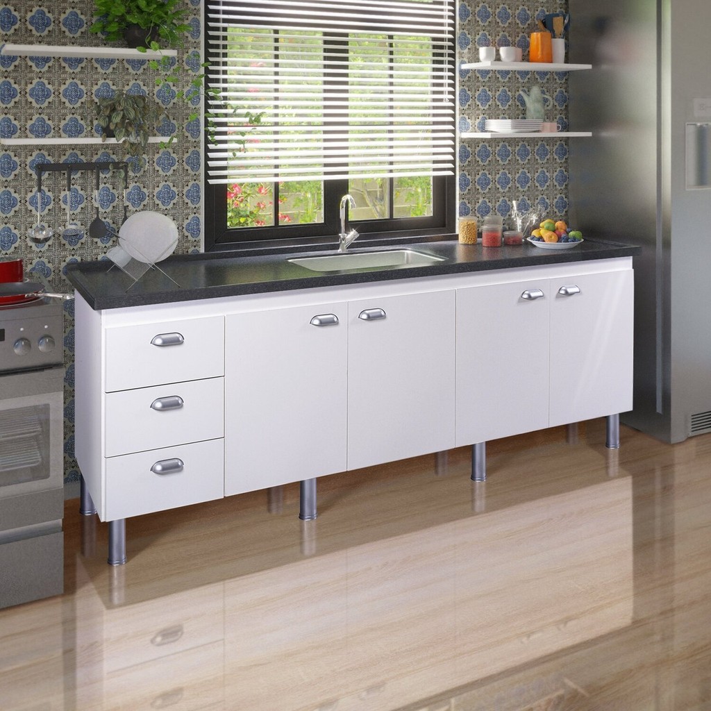 Armário para Cozinha 174 cm 4 Portas 3 Gavetas São Luis Branco