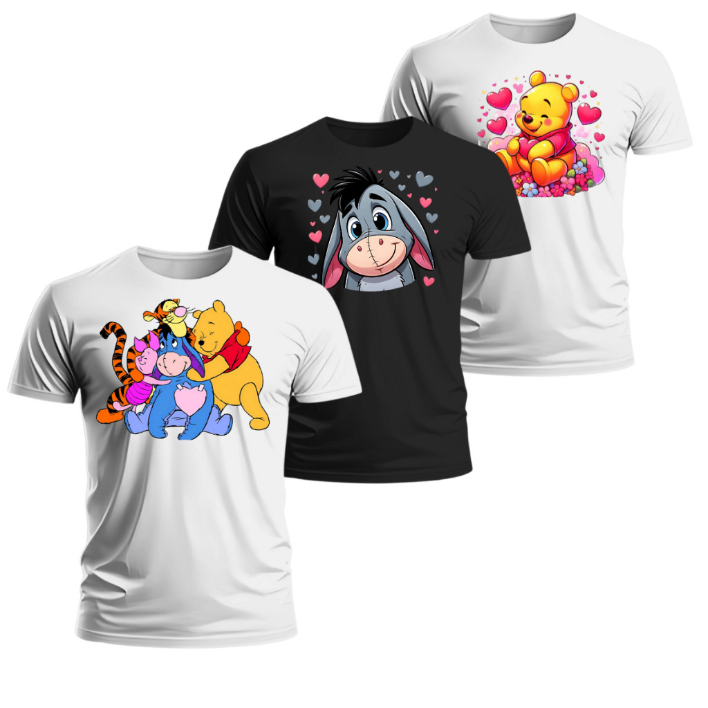 Camiseta Unissex Variadas Estampas Ursinho Pool Desenho 100%Algodão