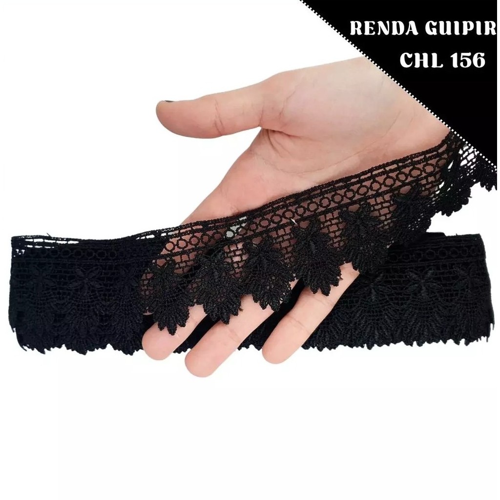 Renda Guipir CHL-156 5.0 Cm -  Rolo C/13.7 Metros Cor:Preto