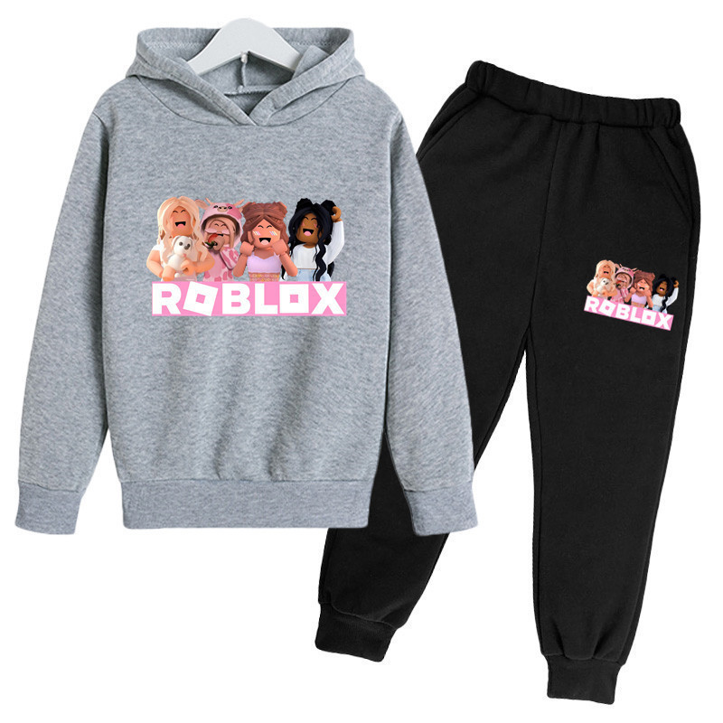 conjunto de Moletom Canguru Flanelado Premium Unissex Roblox Girls Print  Lançamento Promoção Estiloso Estampa DTF