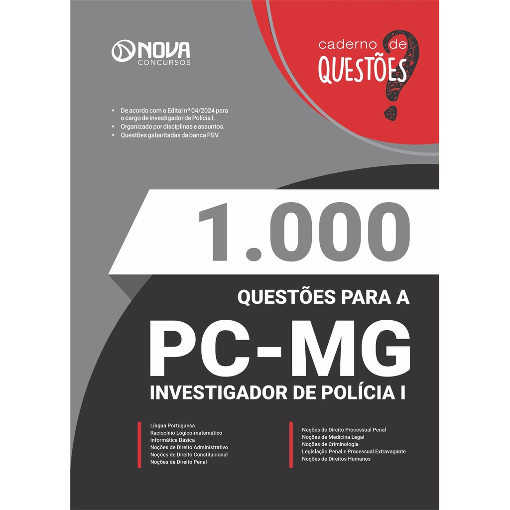 Imagem Livro 1.000 Questões Gabaritadas PC-MG - Investigador de Polícia I (2024)