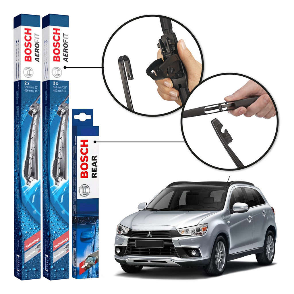 Kit 3 Palhetas Dianteiras Aerofit + Traseira REAR Original Bosch Mitsubishi ASX 2011 A 2018 em Oferta na Shopee