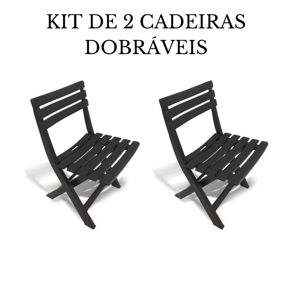Kit 2 Cadeiras Dobrável Em Plástico Preta Suporta 110kg em Oferta na Shopee