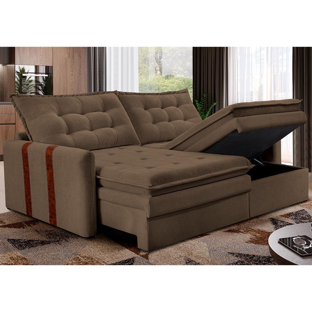 Sofá Baú Sem Caixa Retrátil 2,00m SoftGel Petit Boucle Marrom Cama inBox