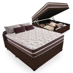 Cama Box Baú Casal + Colchão De Molas Colchões Classic Superlastic 138x188x64 cm Marrom