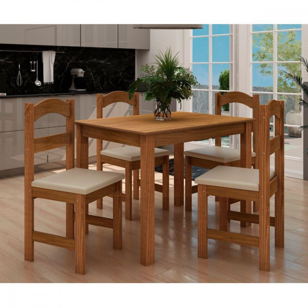 Mesa Arauna Com 4 Cadeiras Primavera Freijo/bege - Home & Living