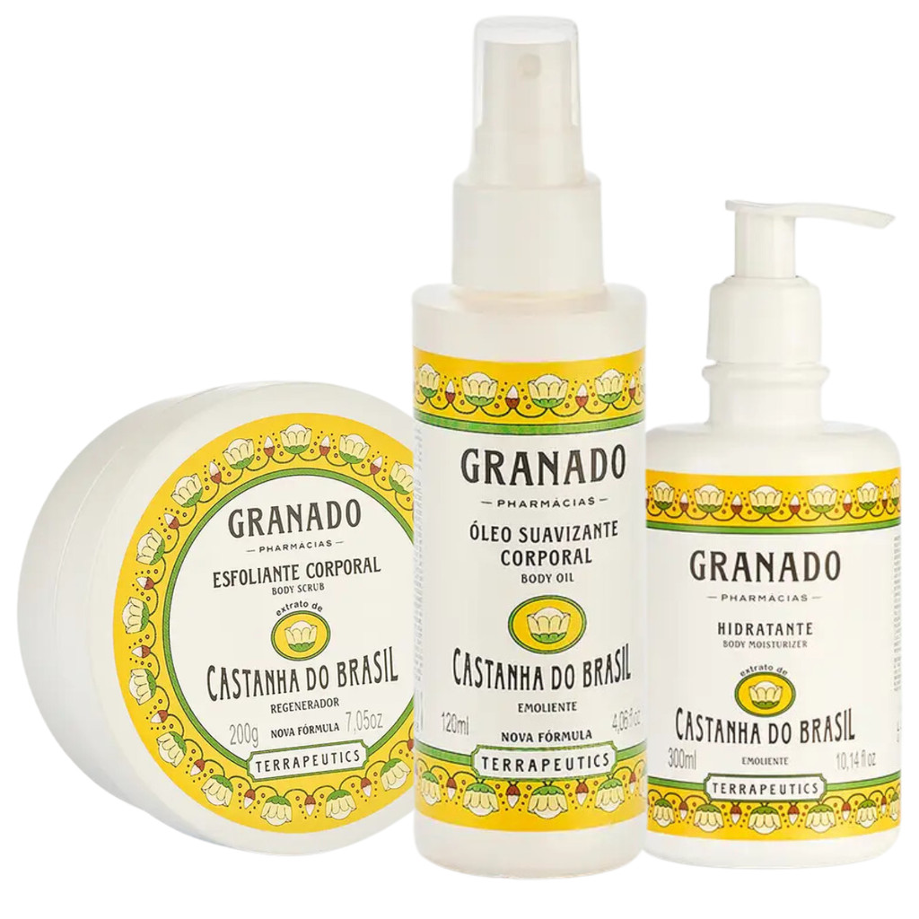 Kit Esfoliante Corporal 200g + Hidratante Emoliente + Óleo Suavizante120ml Castanha Do Brasil 200g