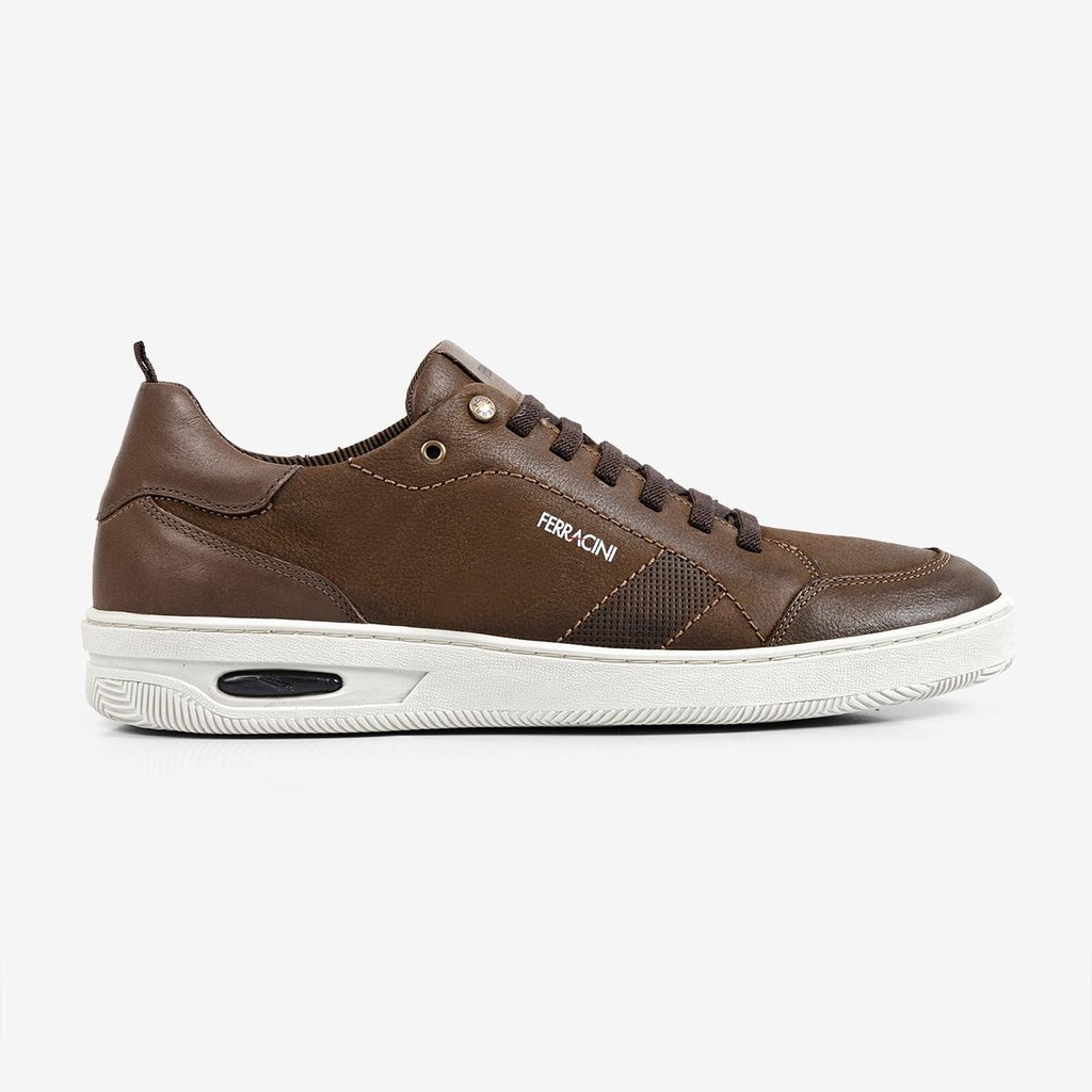 Sapatênis Casual Masculino Couro Nobuck Ferracini Amortecedor Elástico New Blady Marrom 2631A - Men Shoes