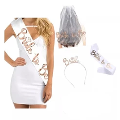 Kit Despedida De Solteira Bride To Be Com Véu, Faixa , Tiara E Tatuagem