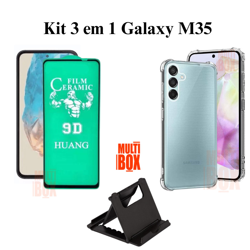 Kit Capinha Case Anti Choque + Película de Cerâmica + Suporte de Mesa para Samsu