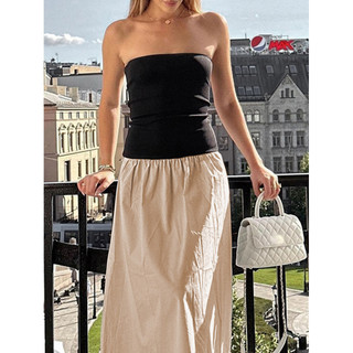 Mulher Vestido de verão sem alças Estilo Chic Vestido Bloco de Cores Saia Longa para verão Moda de Rua Tendência