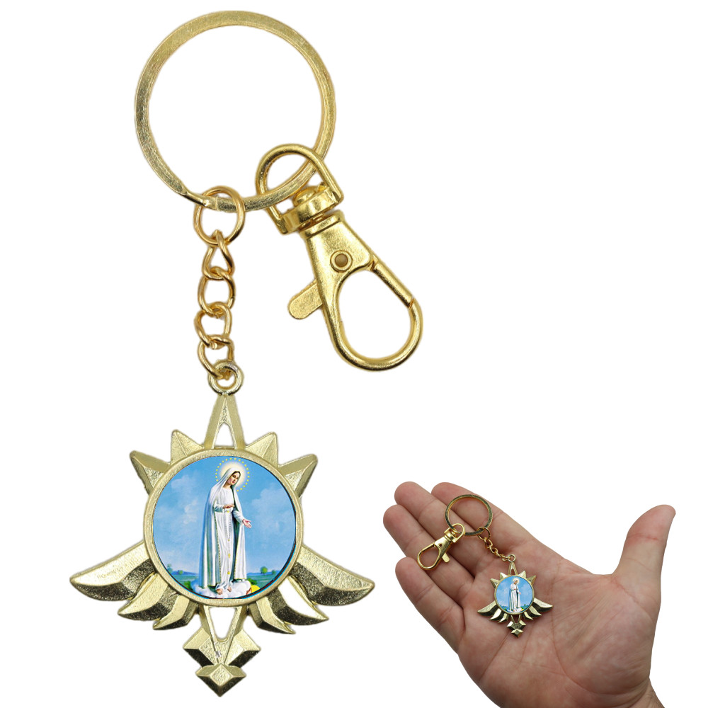 Chaveiro Dourado Medalha Nossa Senhora de Fatima Luxo Catolico Devoção Presente Especial