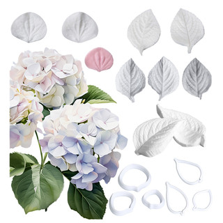 Conjunto de Moldes de Flores de Hortênsia KALAIEN, Pétala de Hortênsia, Molde de Silicone para Veias de Folhas, Cortador