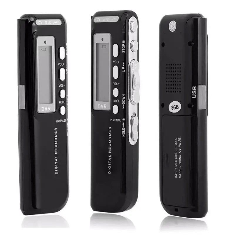 Voz Digital Gravador De Voz Profissional 8gb Portátil Tela Lcd Memória Microfone Fone de Ouvido