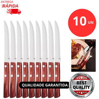 Jogo 10 Facas de Mesa Inox Cabo em Madeira Para Restaurantes Churrascaria Hotel Cozinha Refeitório.