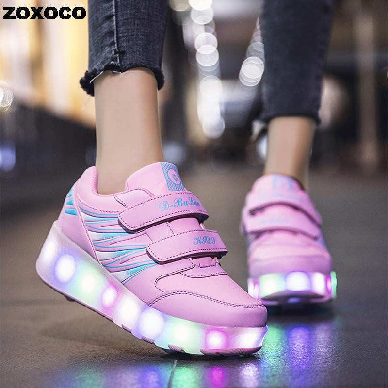 Calçados Infantis 2 Rodas Brilhantes Botas Esportivas Luminosas Moda Casual Crianças Meninos Meninas 2022 — imagem 2 de 2