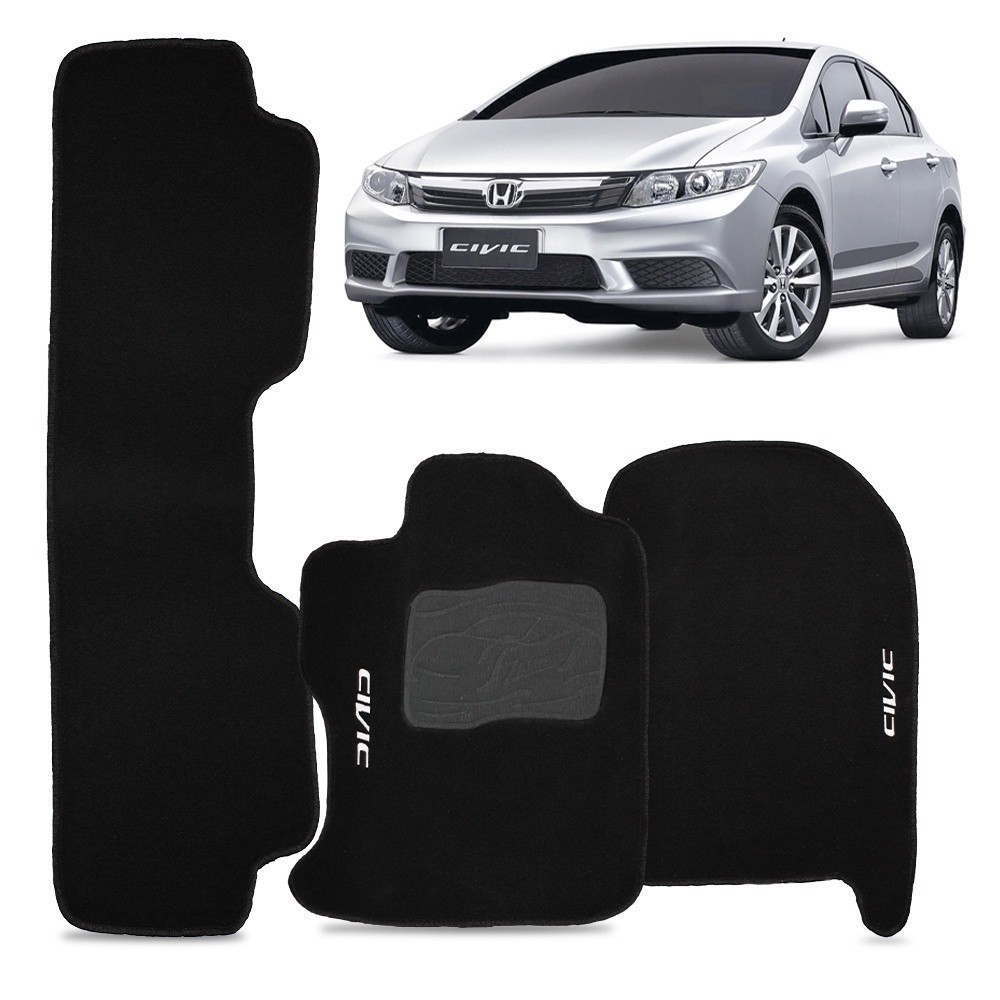 Tapete Carpete New Civic  G8 2007/ 2013 Preto 3 Peças