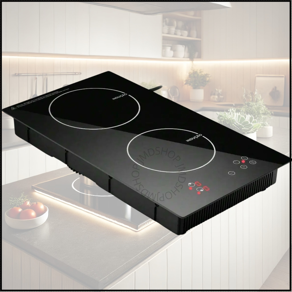 Cooktop de Indução Elétrico 3500W 2 Bocas Vitrocerâmica Preto Inmetro Cozinha Automática