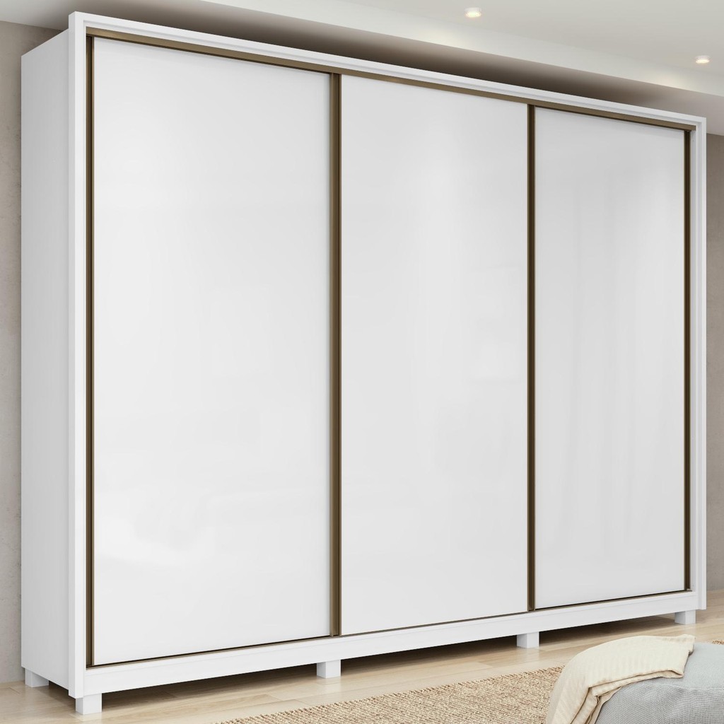 Guarda-Roupa Casal 100% MDF 3 Portas 6 Gavetas Spazio com Pés S/Espelho Branco - Home & Living