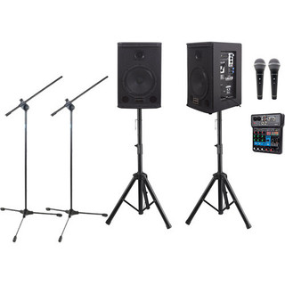 Kit Caixa Saga 8 Preta Mesa 4 Canais Bt Microfones Pedestais
