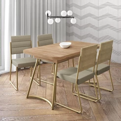 Conjunto Sala de Jantar 4 Cadeiras Hilli Carraro Carvalho Dourado