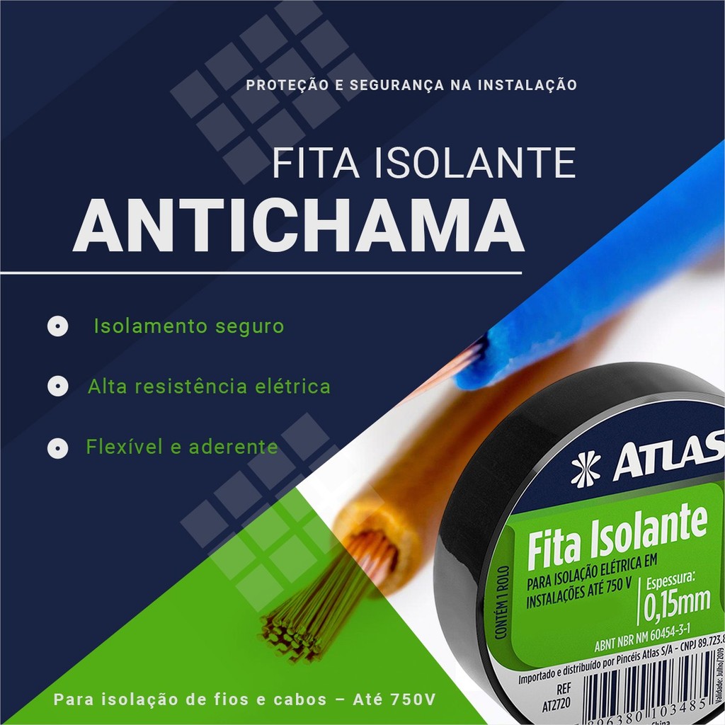 Fita Isolante Antichamas 18mmx5m Fita Preta Isolante Profissional Atlas · foto 2