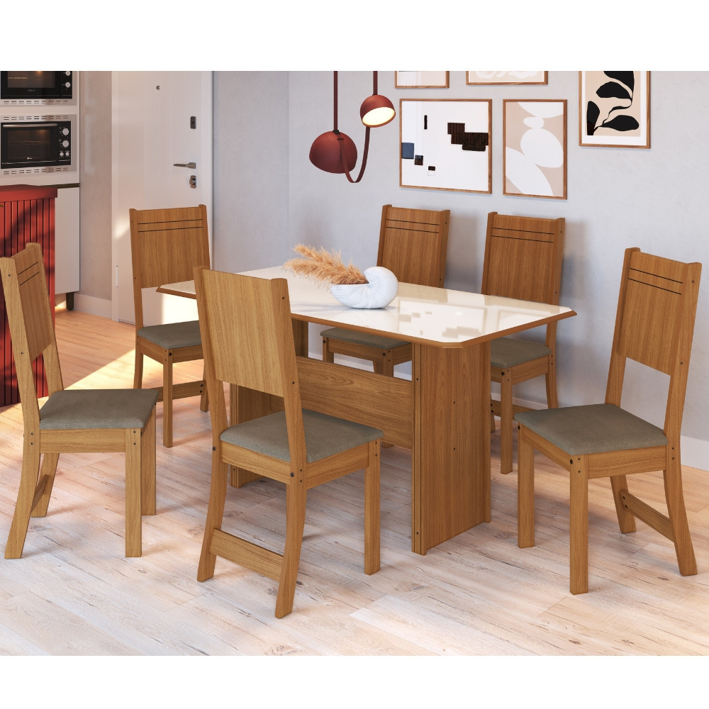 Conjunto Sala de Jantar Mesa Evora 6 Cadeiras Lisboa Indekes em Oferta na Shopee