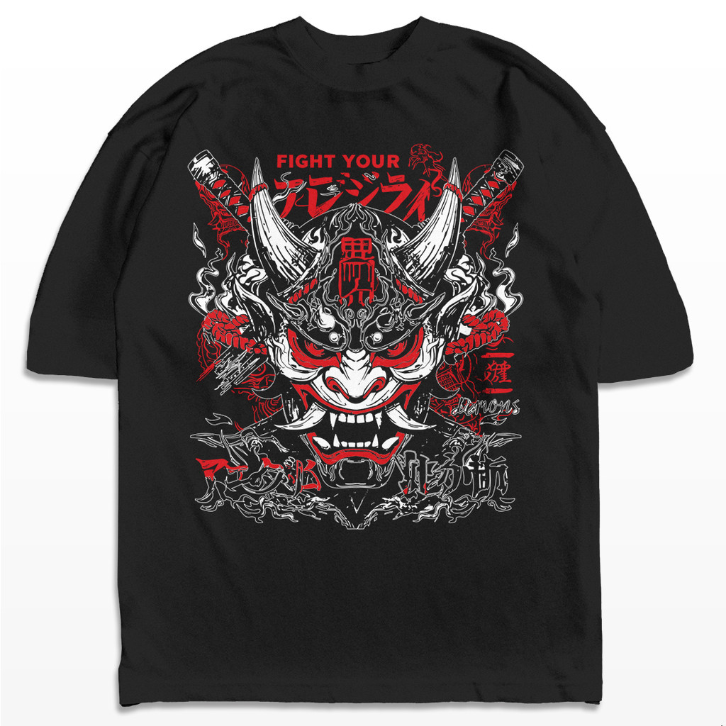Camiseta Oversized Oni Japan Aesthetic Mascara Streetwear Harajuku Aesthetic Camisa Unissex
