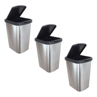 Kit 3 Lixeira Plástico Cor Inox 9l Cozinha Banheiro Linda em Oferta na Shopee