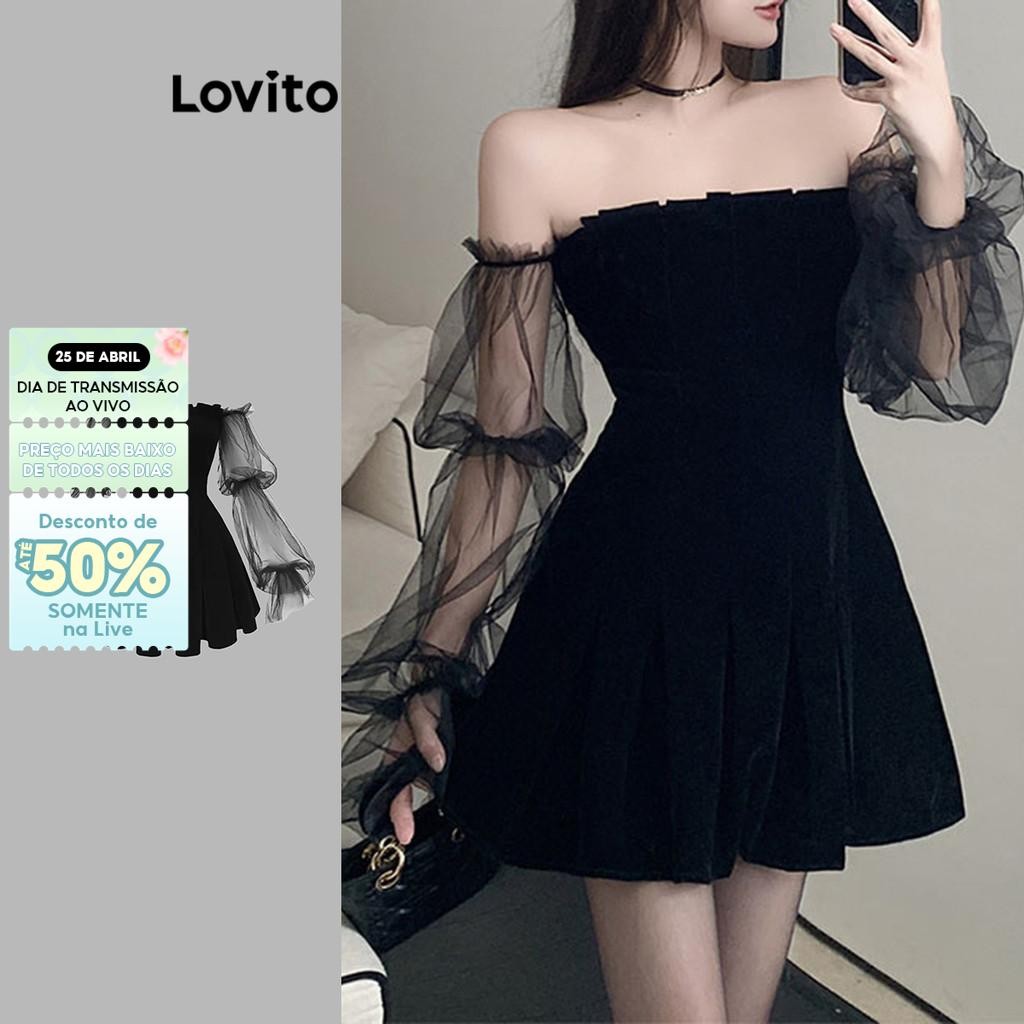 Lovito Vestido casual liso com acabamento em malha drapeada 102AD480