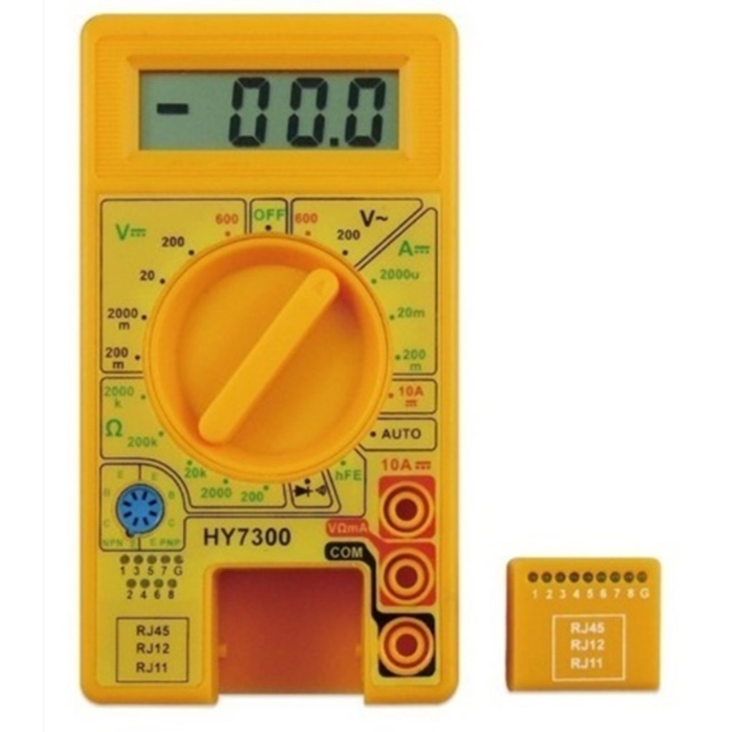 Multímetro Digital HY-7300 com Testador de Diodo, Cabos de Rede e Telefone (RJ11/RJ45)