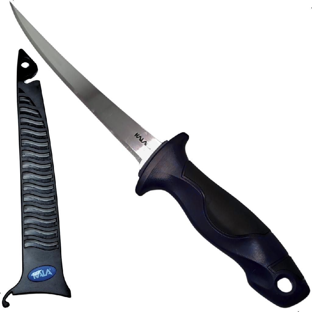 Faca Filetar Peixe Sushi Kala 6" Com Bainha Amolador Afiador Camping