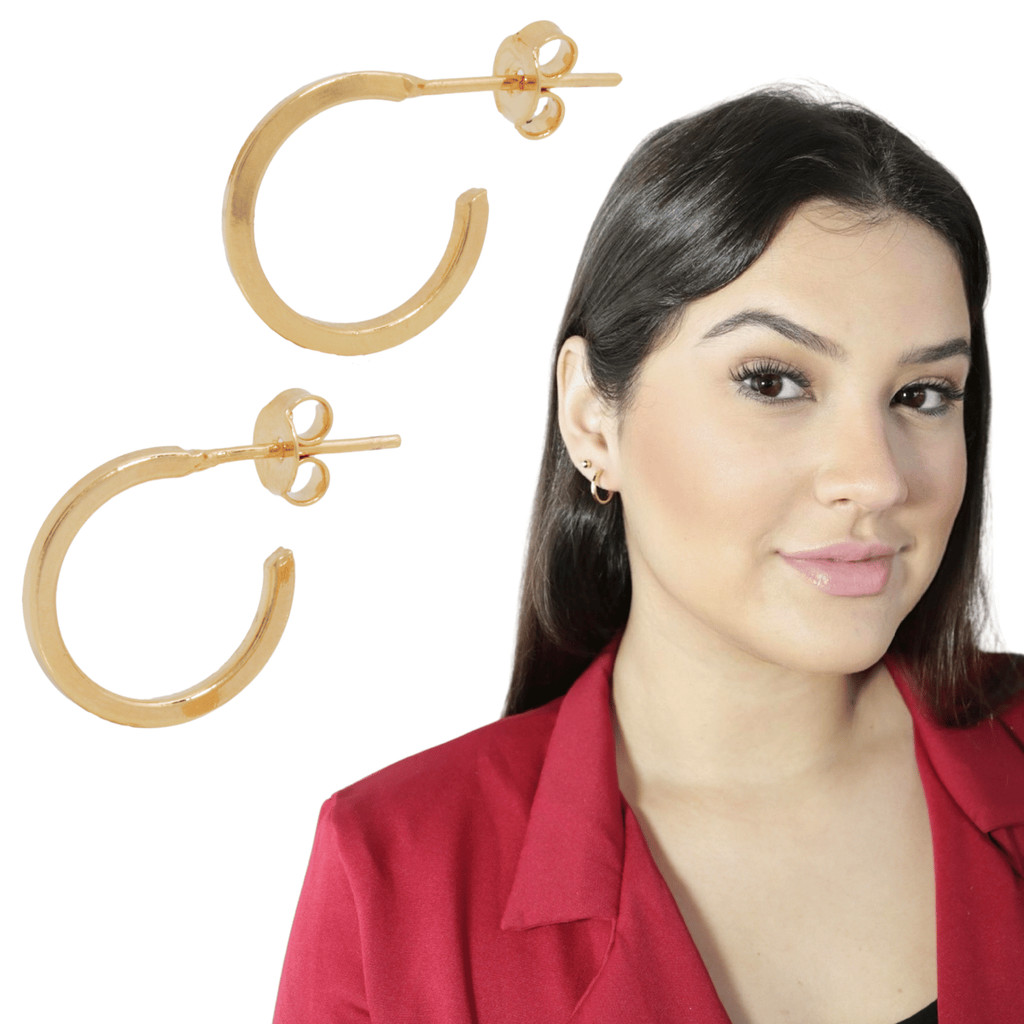 Argola Dourada pequena Fio Quadrado banhada Brinco Ouro 18k