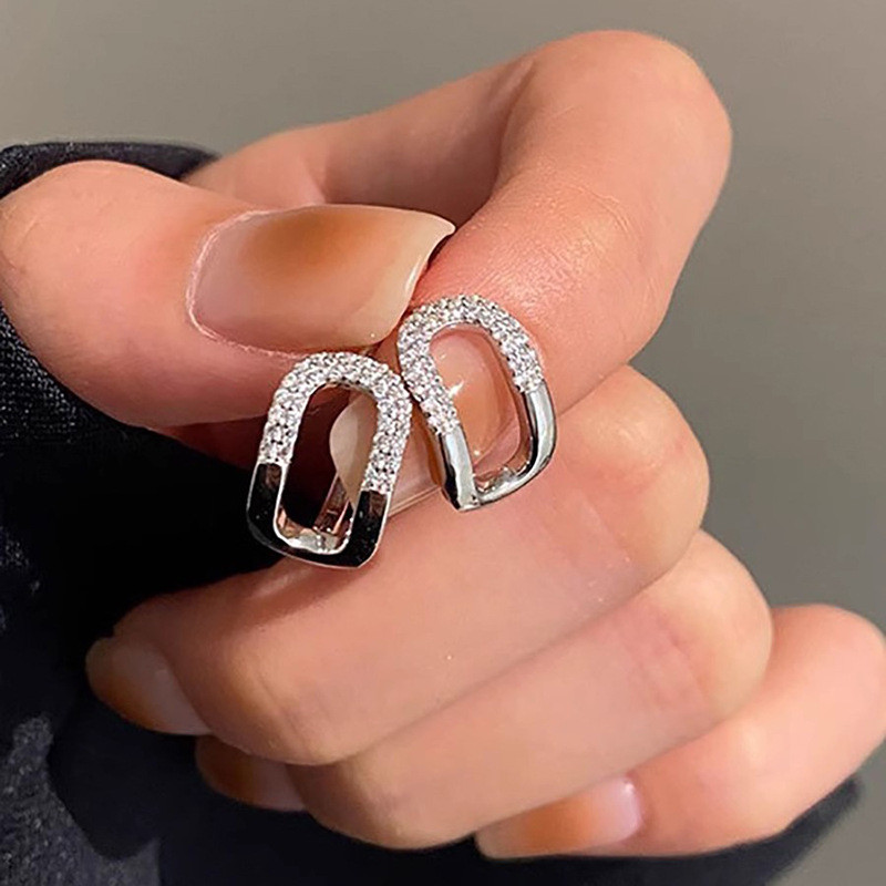 S925 prata esterlina geométrica zircão brincos simples moda jóias senhoras presente em Oferta na Shopee