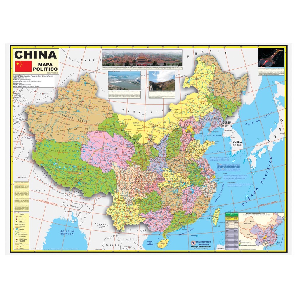 Mapa Geográfico e Político Gigante da CHINA para Viagem Turismo e Estudos - Equipe Multivendas