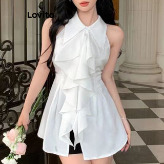 Lovito Blusa elegante com estrutura de babados simples para mulheres 102AD015 em Oferta na Shopee