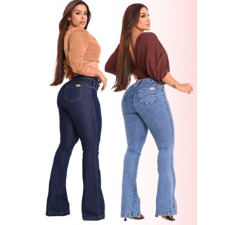 Jeans Calça Flare Feminino Modelador Empina Bumbum Boca de Sino Cos Alto Cintura Alta Modeladora em Oferta na Shopee