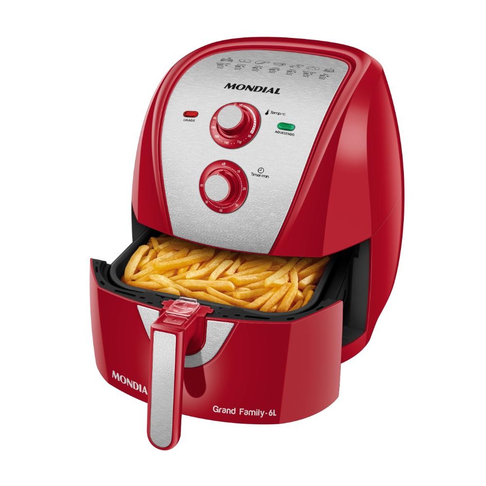 Fritadeira Elétrica Air Fryer 6L 1900W AFN-60-RI Sem Óleo Vermelho/Inox Mondial 220V em Oferta na Shopee