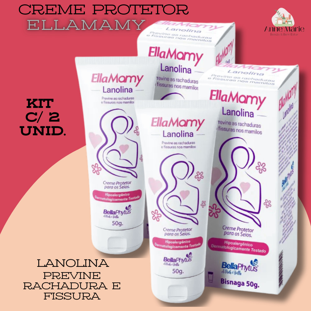 2 unid. EllaMamy LANOLINA Creme protetor para os Seios 50g cada BellaPhytus
