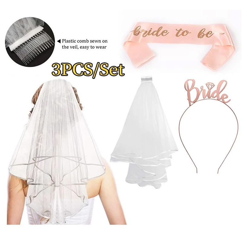 Conjunto De Decoração Para Despedida De Solteira: Faixa, Véu, Tiara, Faixa De Cabelo E Banner Para A Noiva