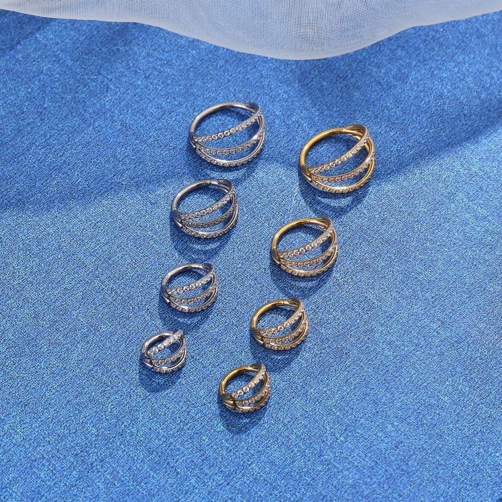 Supremo Piercing Septril Rook Conch Argola Segmento Articulado Aço Cirúrgico Zircônia 3 Fileiras Vazadas — imagem 2 de 2